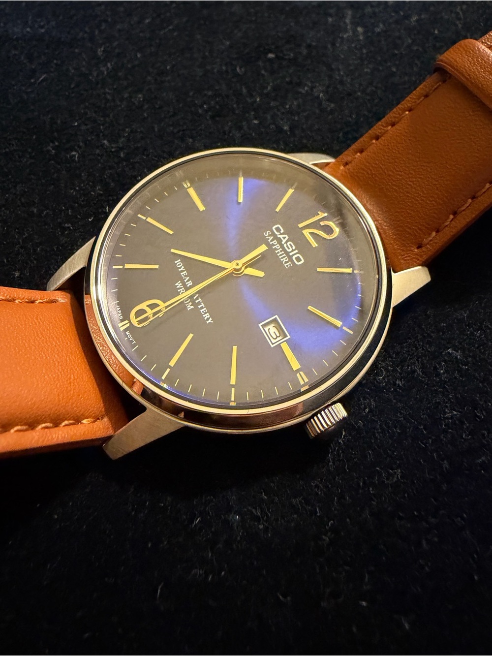 Casio Men's Dress Watch with Tan Leather Strap and Gold Accents